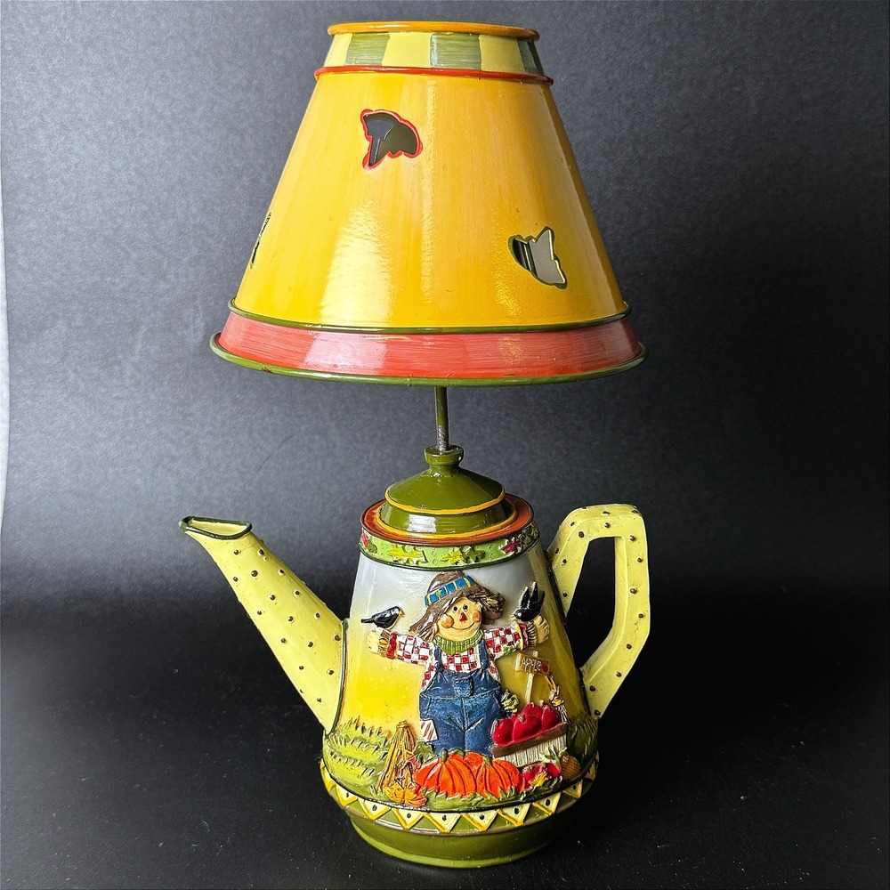 Vintage Harvest Scarecrow Teapot Tealight Candle Holder Ceramic Fall Decor Shade